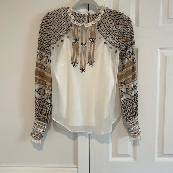 VERONICA BEARD Isabella Embroidered Boho Peasant Top in White - Picture 6 of 10